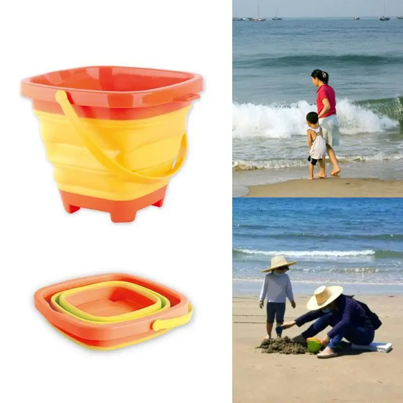 

Portable Children Beach Bucket Sand Toy Foldable Collapsible Plastic Pail Multi Purpose Summer Party Playing Storage