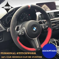 alcantara car steering wheel cover for bmw m sport m3 e90 e91 e92 e93 e87 e81 e82 e88 x1 hand sewing personal stitchwork on wrap