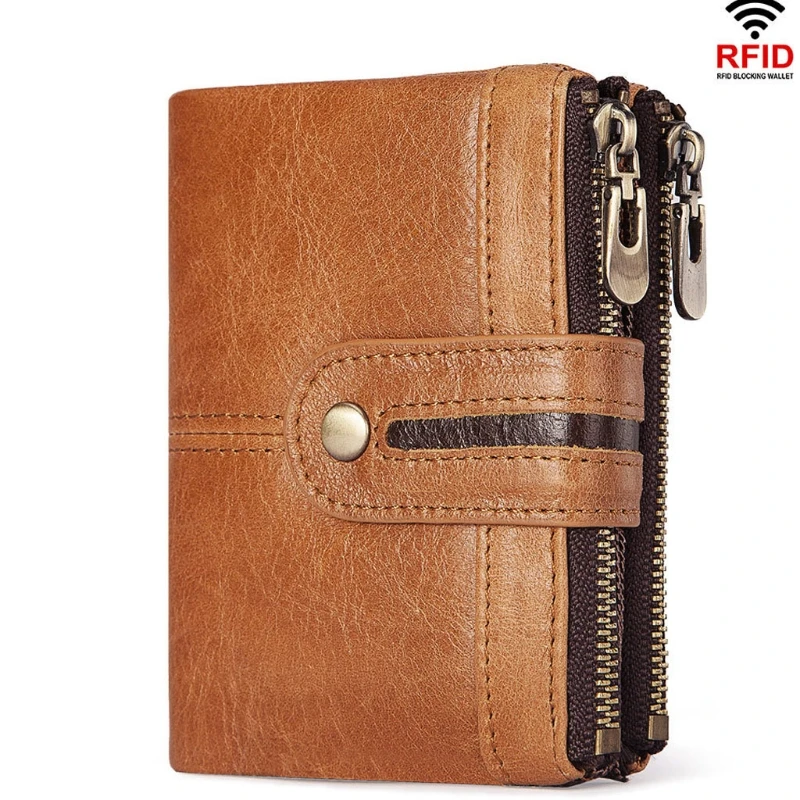 

Men RFID Blocking Wallet Vintage Leather Short Purse Bifold with Coin Pocket