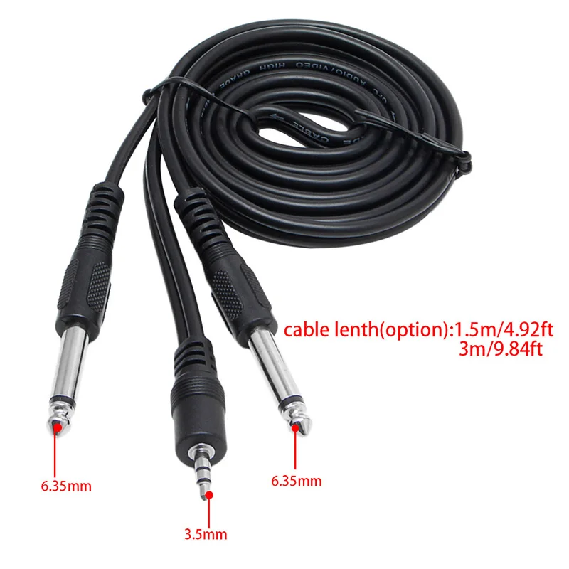 Double 6.35mm Male 1/4&quot Mono Jack to Stereo 1/8&quot 3.5mm Cable Cord | Электроника