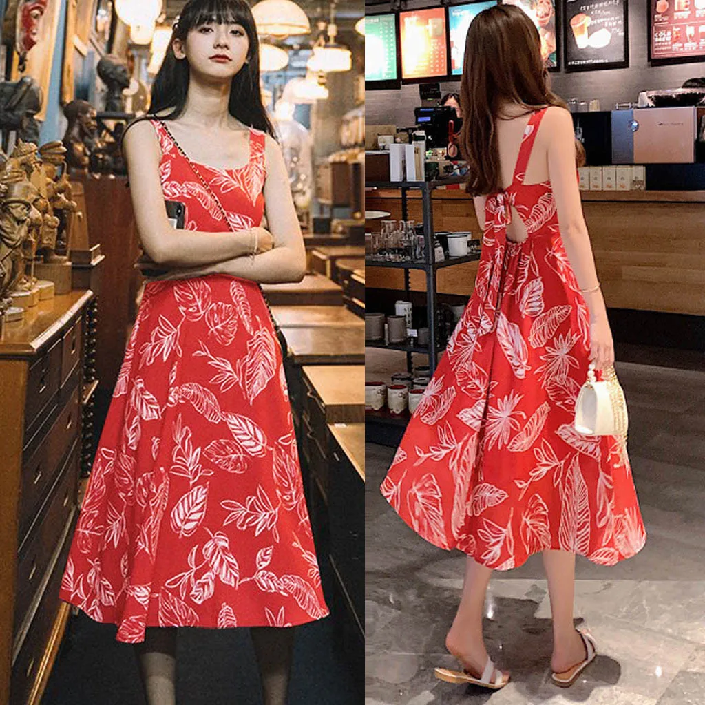 SAGACE сексуальное Повседневное платье без рукавов с круглым вырезом жилет принтом