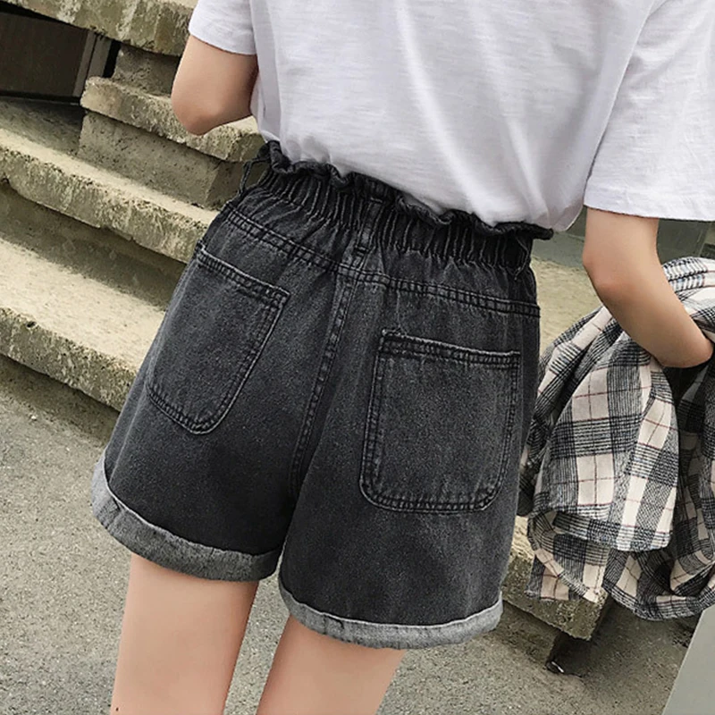 

Fanco Denim Shorts Women's Summer Loose Students Flower Bud Breasted Short Pants Korean Elastic High Waist Wide Leg Casual