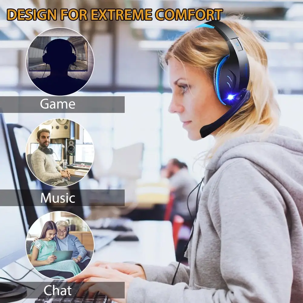 

PC Gaming Headset Fashionable Durable Head-mounted Headphone Light-emitting Earphone With 120 Rotating Noise-reducing Microphone