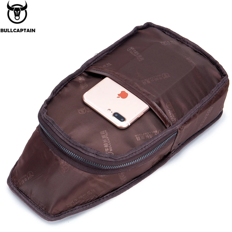 

Bullcaptain Leather Fashion Men's Chest Bags Casual Messenger Bag's Multi-function Mobile Phone Compartment Bages Chest Bag Men