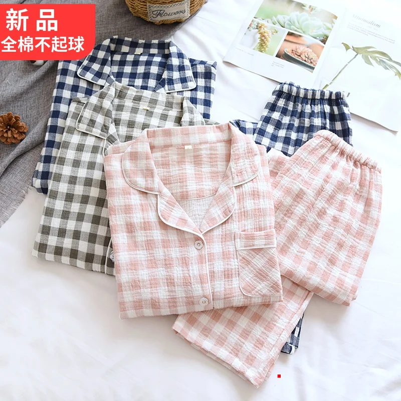 Японская новейшая Классическая клетчатая Пижама для пар из чистого хлопка и льна