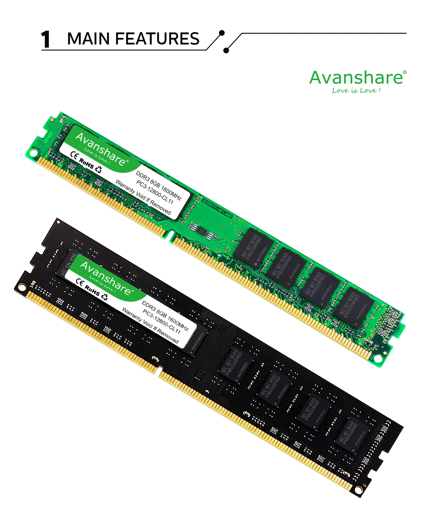 Оперативная память Avanshare DDR3 4 ГБ/8 ГБ 1333 МГц/1600 МГц и 2 Гб 1333 МГц для настольных ПК 240pin 1,5 в DIMM Intel/AMD