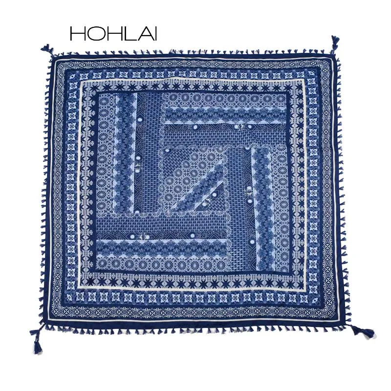 Женские квадратные шарфы с кисточками большие шали геометрическим принтом в