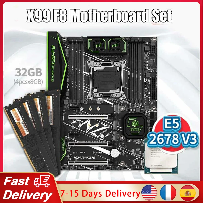 

HUANANZHI X99 F8 X99 Motherboard with Intel XEON E5 2678 v3 with 4*8G DDR4 Non-ECC Memory Combo Kit Set NVME SATA 3.0 USB 3.0