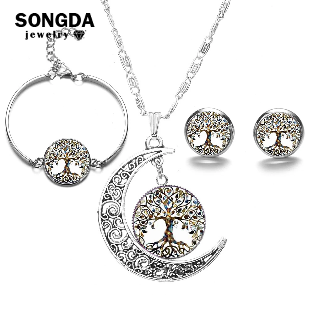 SONGDA Древо жизни художественной росписи бижутерия со стеклянными кабошонами
