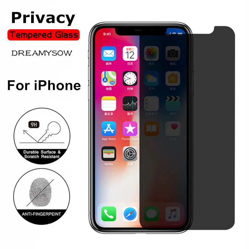 Антишпионская Антибликовая Защитная пленка 9H для iPhone X XS 11 12 mini Pro Max 6 6s 7 8 Plus|tempered
