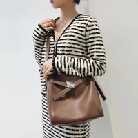 new designer genuine cow leather bucket bag soft simple style women shoulder bag high quality lady crossbody bag