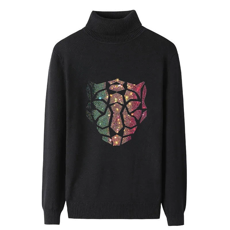 

Новинка 2021, модный мужской свитер с высоким воротом, мягкий Британский изысканный вязаный свитер с длинными рукавами и бриллиантами на осен...