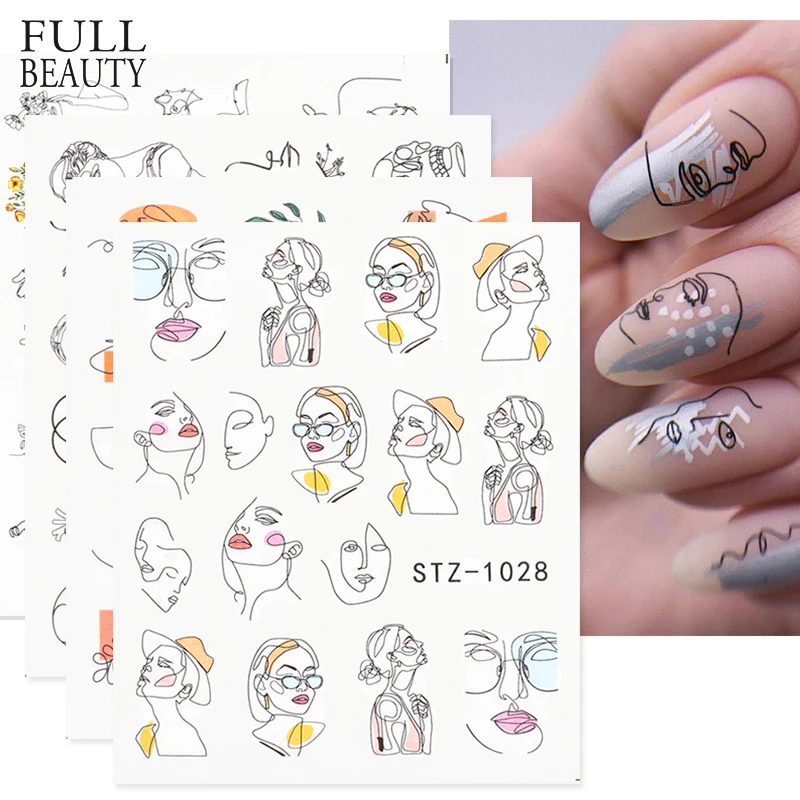 

Abstract Lady Face Nail Decals Water Black Leaf Sliders Paper Nail Art Decor Gel Polish Sticker Manicure Foils CHSTZ1018-1033