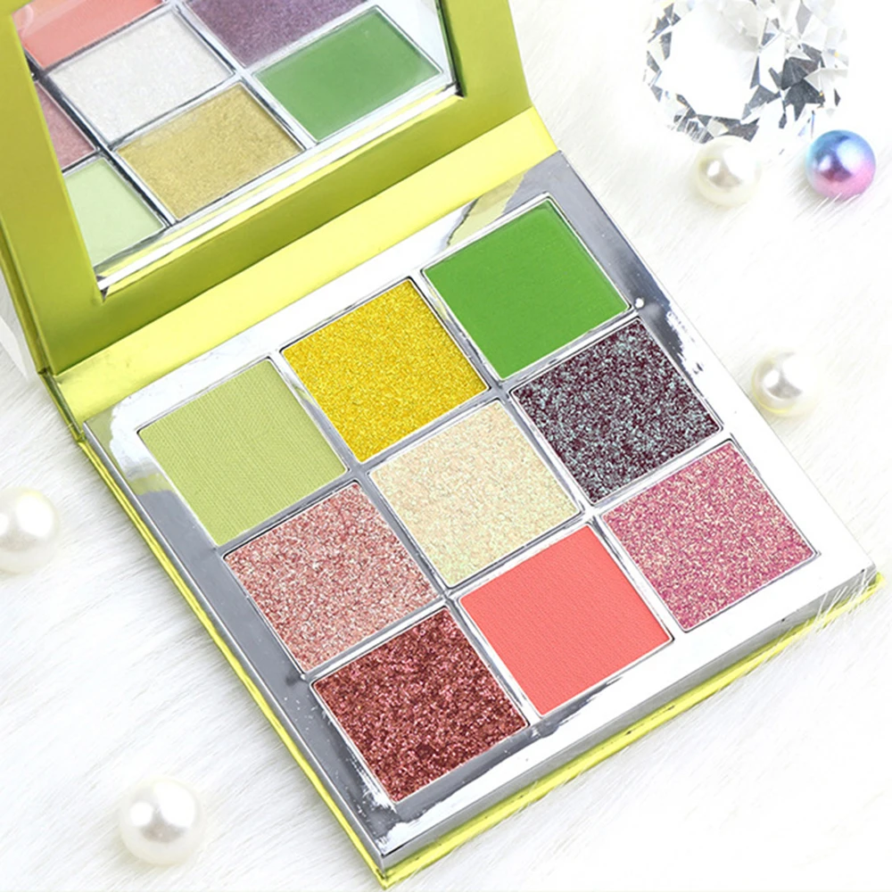 Палитра теней для век Косметика Алмазный Блеск металлик 9 красочный кремовый