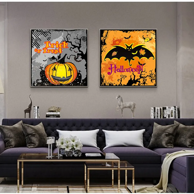 Декор на Хэллоуин тыква свет и летучая мышь Картина холсте настенные
