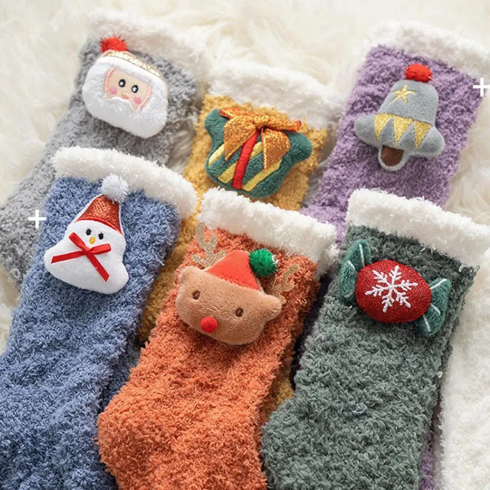 

Рождественские пушистые носки, мягкие носки для кровати, милая прочная цветная быстрая фотография