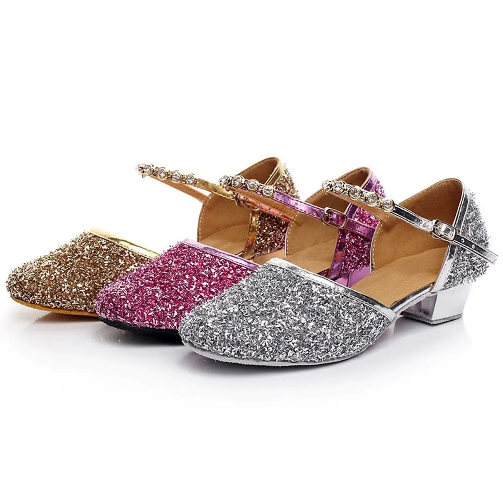 

High quality new arrival wholesale girls Children/child/kids ballroom tango salsa latin dance shoes low heel shoes solid colors