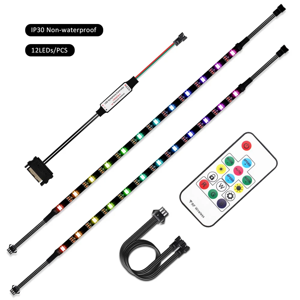IP30 12 LEDs 5 в Адресуемая цифровая WS2812b RGB Светодиодная лента светодиодный симфонический контроллер полный комплект для ПК чехол для компьютера, интерфейс питания SATA - Испускаемый цвет: IP30 12 LEDs