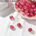 Модные серьги с вишенками для женщин, элегантные серьги с сушеным цветком из смолы, серьги с вишенками, оптовая продажа ювелирных изделий