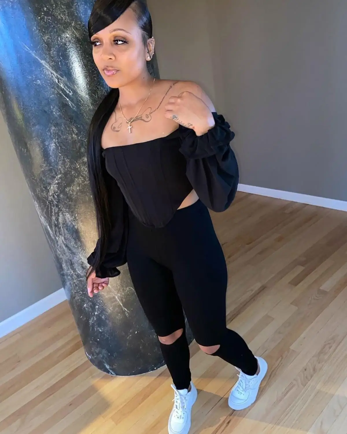 Женский спортивный костюм для фитнеса черная одежда отдыха короткий топ с