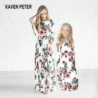 parent child long dress floral printed mother daughter dress nine sleeve long skirt family clothes