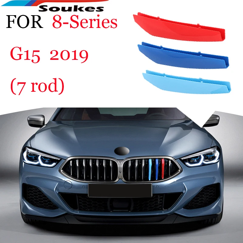 

3D Car Front Grille Trim Sport Strips Stickers Styling Buckle Cover Power for BMW 8 Series G15 2019 2020 2021 7rod M Power