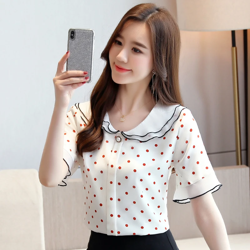 

Korean Chiffon Women Blouses Top Women Peter Pan Collar Shirt Top Plus Size Lady Polka Dot Blouse Tops Blusas Femininas Elegante