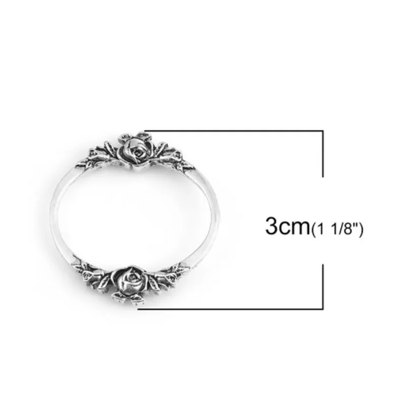DoreenBeads Новая мода цинковый сплав разъемы овальная Античная серебрянная роза цветок DIY ювелирных изделий 30 мм x 28 мм, 2 шт