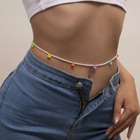 fashion bohemia colorful resin small flower body waist chain simple white beaded belly chain for women beach jewelry waist chain