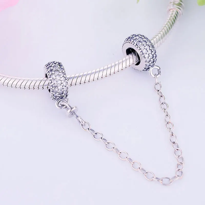 

Pave Inspiration Safety Chain Charm Fit Original Charms Bracelets Women 925 Sterling Silver DIY Beads Jewelry Making