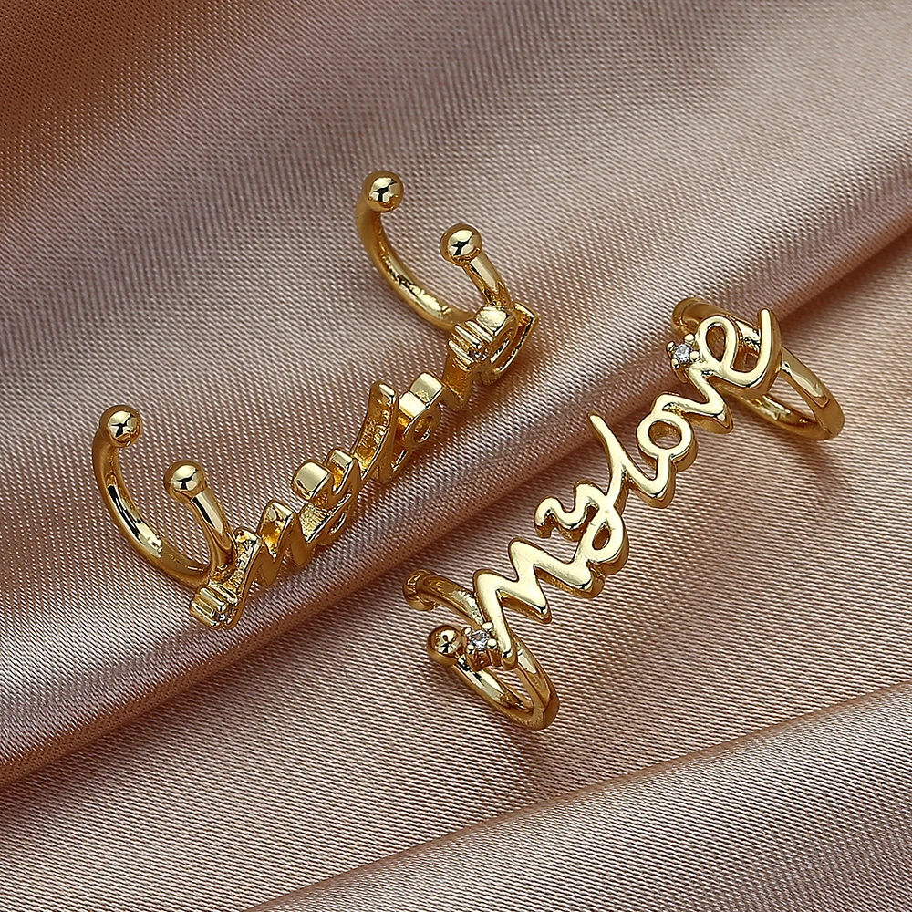 

2021 New "my Love" Gold Clip Earrings for Women Fashion Letter Long Ear Clip Popular Women's Earrings Jewelry Gift
