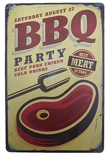 

Metal Vintage Tin Sign Decor-Barbecue Party for Bar Pub Shop Funny Retro Wall Art Sign 12" X 8"