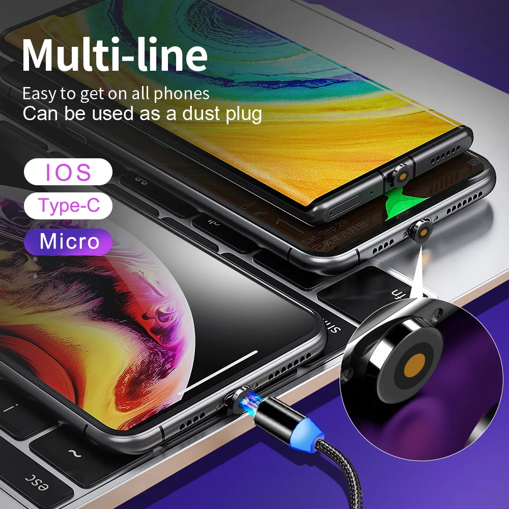 Магнитный кабель USB 1 м 2 м с подсветкой для зарядки iPhone 11 Pro XS Max XR X 8 7 Plus 6S 5 |