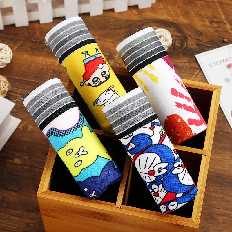 5PCS/Lot Men'S Underwear Boxer Pants Teenager Student Cartoon Printed Breathable Mid-Waist  Men'S Boxer Pants