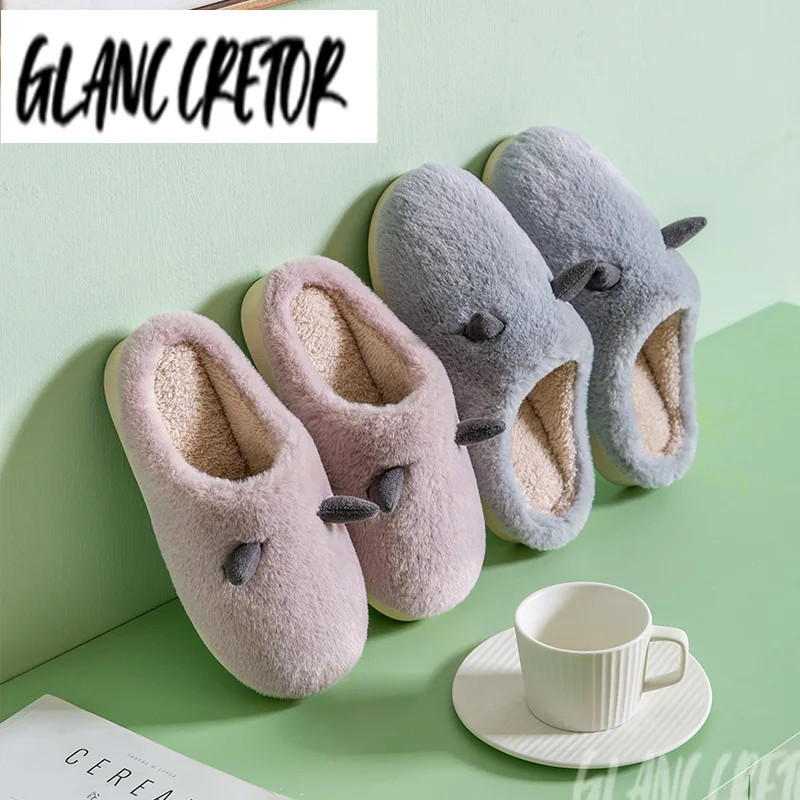 

Autumn and winter new warmth couples with the same paragraph cotton slippers thicker comfortable plush cotton slippers for home