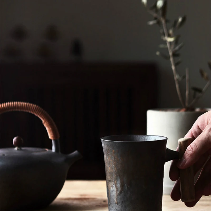 Класс кружка японского Винтаж Керамика Позолоченные застекленные деревянные