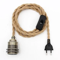 2meters euro plug power cord hemp covered cord with e27 threaded bulb lamp holder vintage hanging light cord sets