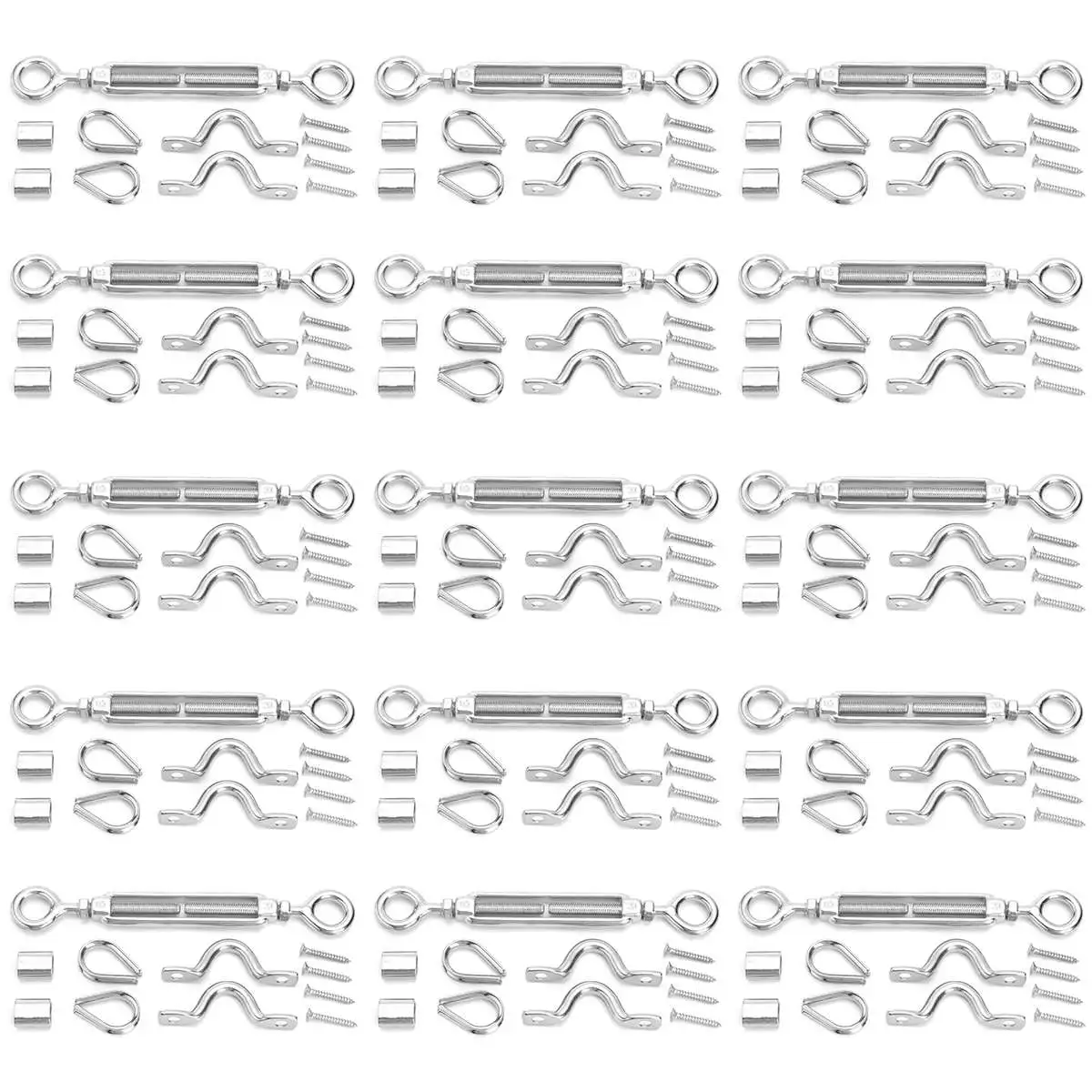 

15Set Sun Shade Sail Canopy Accessory 165pcs G316 Stainless Steel Hardware Kit Turnbuckle Pad Eye Carabiner Clip Hook Screws