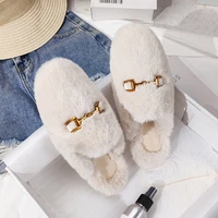 winter women house slippers faux fur fashion warm shoes woman slip on flats female slides black pink cozy home furry slippers
