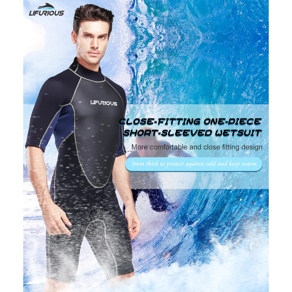 

Full Wetsuits 3mm Neoprene Wetsuit Back Zip Short Sleeve for Diving Surfing Snorkeling, One Piece Wet Suit Watersports for Men