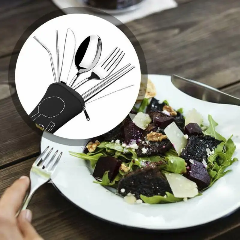 7 шт. набор столовых приборов из нержавеющей стали для путешествий Ложка Вилка