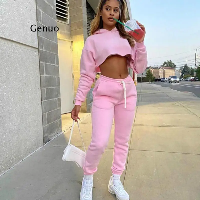 Костюм спортивный женский однотонный из 2 предметов, спортивная одежда, свободное худи, свитшот, штаны, уличный костюм для бега, осень