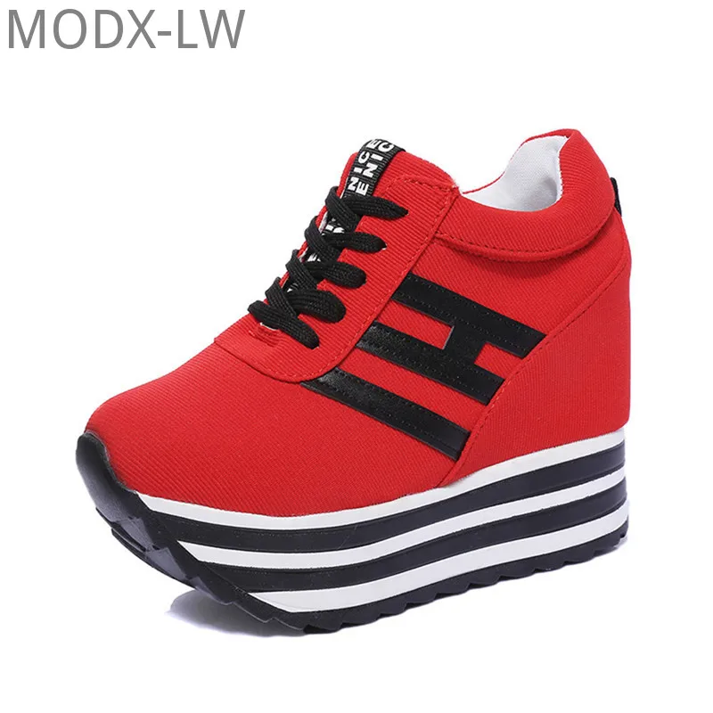 

High Flat Platform 9cm Height Increasing Casual Shoes Woman 2020 Spring New Hidden Wedge Sneakers Female Vulcanize Shoes