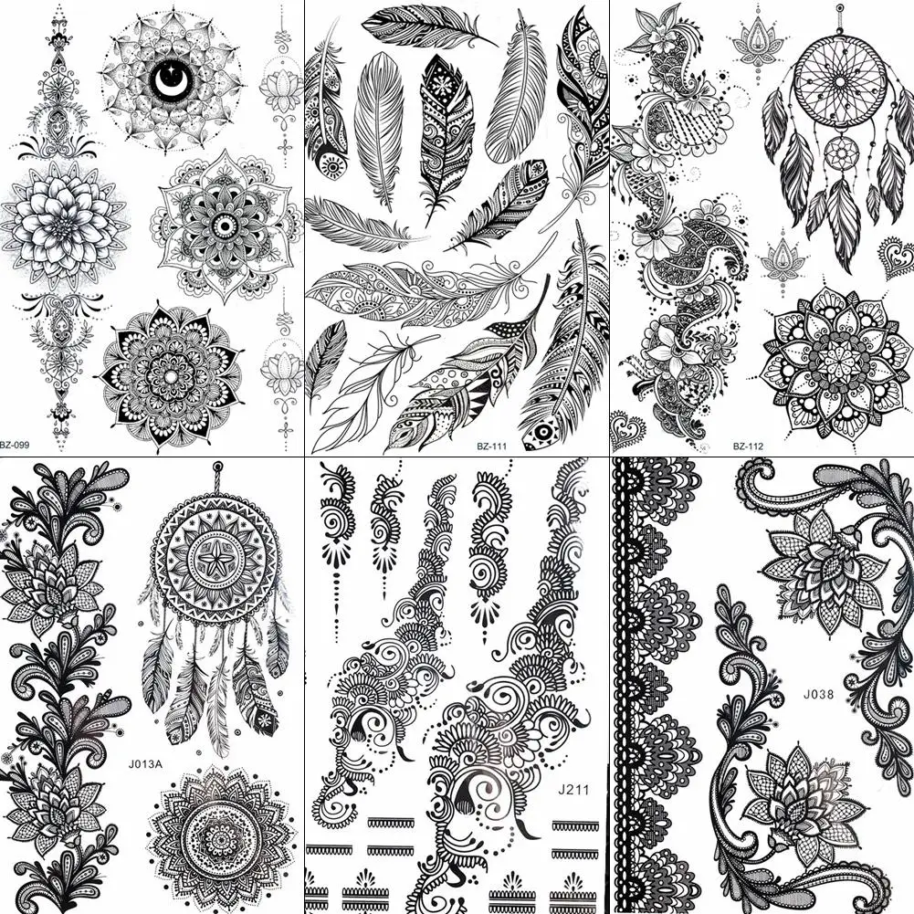 FANRUI Перо черная планета временная татуировка наклейка Менди искусственная