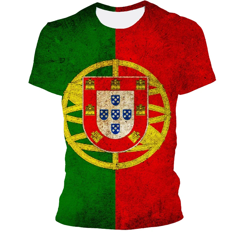 

3D printing Portuguese flag T-shirt men and women fashion short-sleeved Harajuku T-shirt high quality Portuguese flag T-shirt
