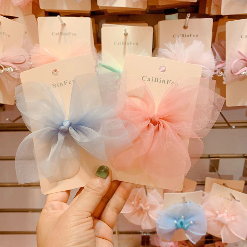 

2020 Hot sale 6 Colors Lovely Baby Girl Hairpin Mesh Bow-knot Girls Baby Princess Hair Clip Cute Headwear Accessories