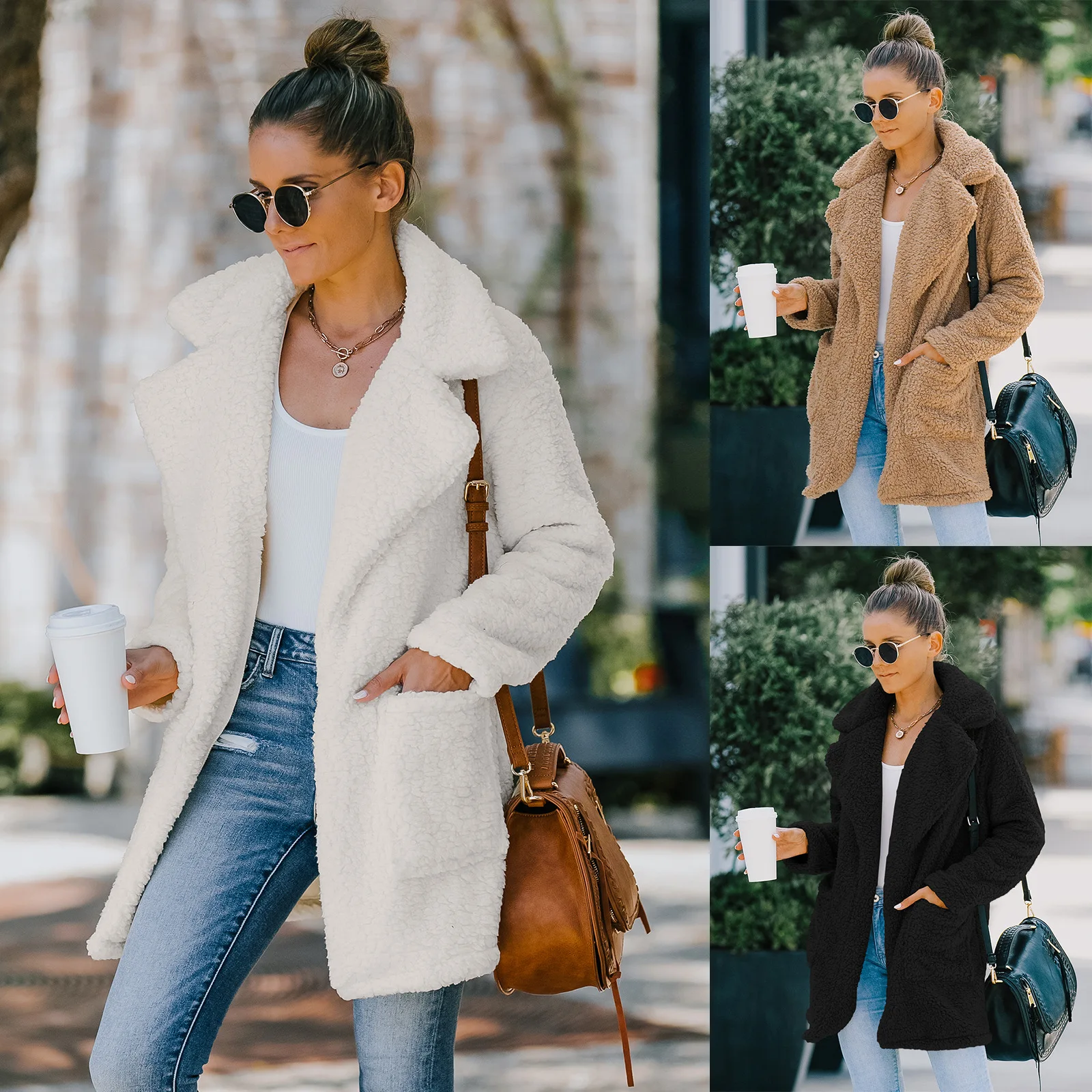 

Winter Women High Quality Faux Jacket Lamb Wool Coat Loose Outerwear Apricot Thick Warm Plus Size Female Coats