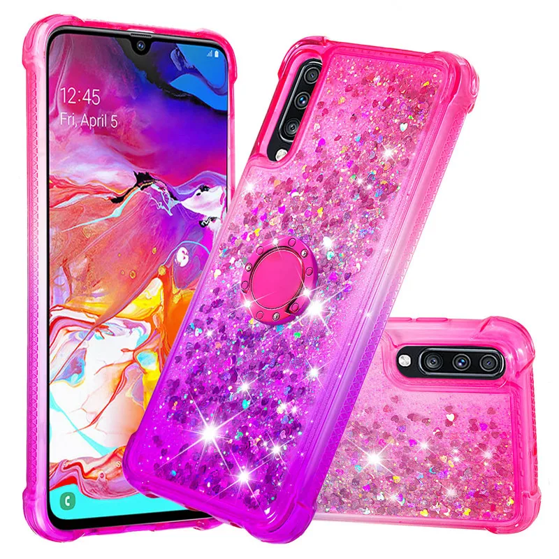 Чехол-накладка для Samsung Galaxy A40 A50 A70 A7 2019 с блестками поворотным кронштейном