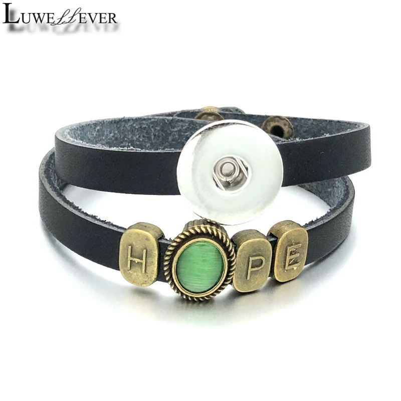 

Luwellever Jesus Faith Hope Believe 067 Genuine Leather Bracelet 18mm Snap Button Bangle Charm Jewelry For Women Men Gift 40cm