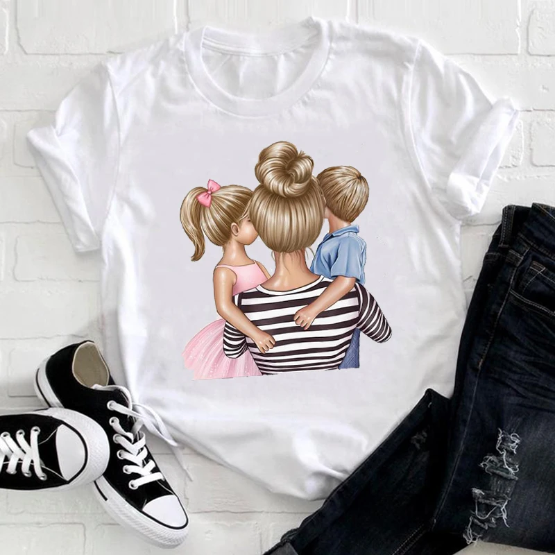 

Женский мультяшный Стиль 90-х, полосатый мальчик, сын, девушка, дочь, Ранняя одежда для матери, футболка с принтом, футболка, женская футболка ...